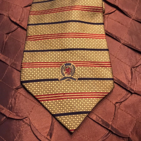 Tommy Hilfiger | Accessories | Tommy Hilfiger Tie Gold Navy Red | Poshmark